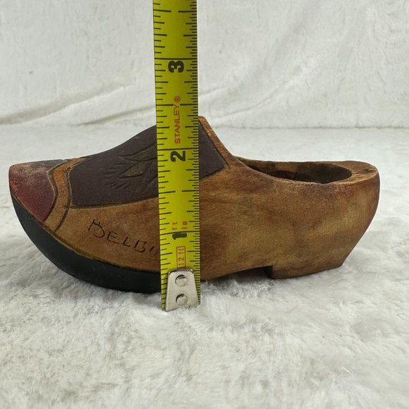 Vintage Dutch Wooden Shoe clog Hand painted carved Art Tulips - Picture 7 of 8